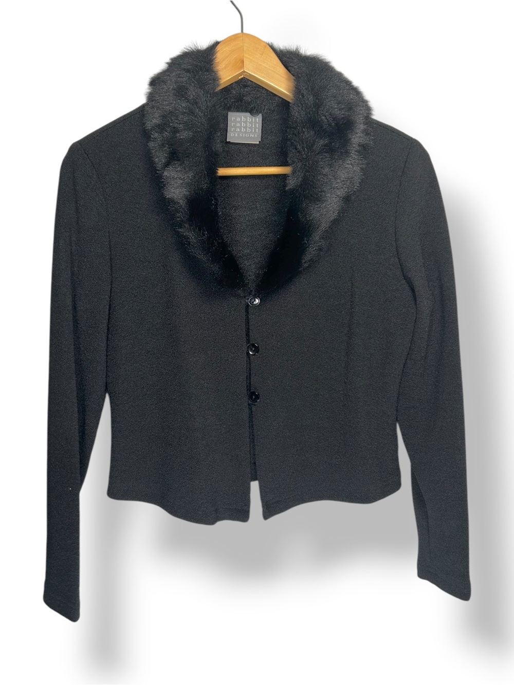 4/$20 Rabbit Rabbit Rabbit Designs 10P Black Faux Fur Detachable Collar Jacket - Picture 2 of 5